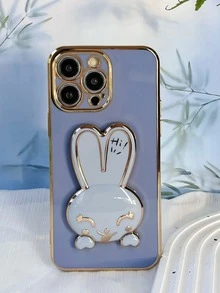 Bunnies New Electroplated Long Ear Rabbit Phone Case, Electroplated Anti-Drop Phone Case + Electroplated Hidden Stand + Full Phone Case Set, Compatible With IPhone 11/12/13/14/16 Pro Max, S22/23/24+, 13C/Note 14 Pro Plus - Blue - View 2