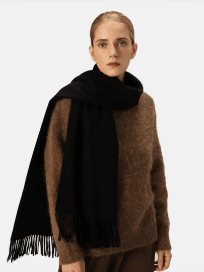 Cachecol Pashmina Lisa de Inverno Grosso 225g com Franjas Unissex