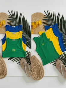 Women's Tank Top Summer 2026 Brazilian Flag Embroidered Ribbed Knit - 綠色 - 查看 5