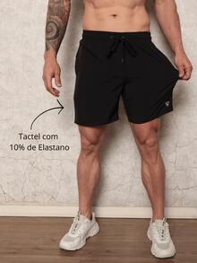 Kit 3 Shorts Elastane Mauricinho Beach Men's With Lycra Gym Running Cross Plain Basic - Đen/Đen/Xanh navy - Xem 5