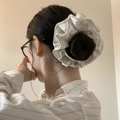 1pc Polka Dot & Paisley Jacquard Scrunchie Hair Tie, Suitable For Bun Hairstyles, Suitable For Daily Wear And Outdoor Styling