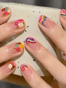 20pcs Transparent Base Nail Stickers, Require UV Lamp Curing, Salon-Grade Quality , Cross-Border Wholesale Same Style Red Book-Themed Nail Stickers Suitable For Fingertips - Multicolor - View 3