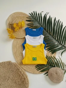 Women's Tank Top Summer 2026 Brazilian Flag Embroidered Ribbed Knit - Yellow - View 2