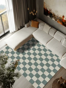 1pc Modern Minimalist Luxury INS Style Rug/Carpet/Area Rug/Doormat/Runner - White & Green Checkered Pattern - Large Size Carpet For Bathroom, Kitchen, Entryway, Hallway, Bedside, Living Room, Bedroom, Washable All Season Home Decor - Multicolor - View 6