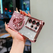 奢华闪亮渐变化妆镜蝴蝶防摔电镀磁吸保护手机壳,兼容 17/16/15/14/13/12/11/XS Max/XR/8/7/6、Galaxy S26/S25/S24/S23/A07/A17/A26/A37/A36/A57/A56/A73、Galaxy Note、Note 9/12/13C/14C/15C/A3/A5、荣耀MOTO RENO - 粉色 - 查看 3