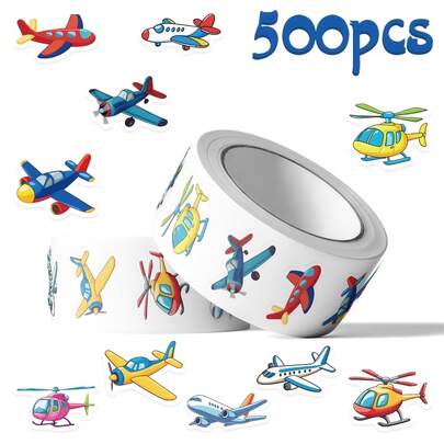 1卷卡通飞机贴纸，创意日记装饰，自粘信封封口贴，也适用于装饰手机、笔记本电脑、笔记本、水瓶和其他物品