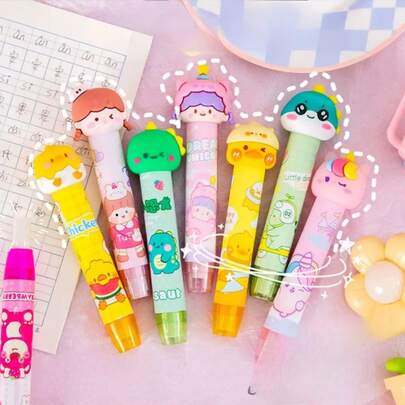 Kit 1/2 Borrachas formato Caneta Retrátil Infantil em 3D Divertida Papelaria Fofa Material Escolar Borracha de Apagar Lápis com Desenhos de Animais Fofos e outros temas