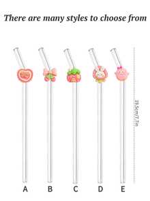 Pink Cartoon Cute Rabbit Series Glass Straws, Transparent Smoothie, Bubble Tea, Juice, Milk, Cocktail, Cold Drink Straws With Rabbit, Bow, Chick, Heart, House Shapes, Reusable Glass Straws For Milkshake, Milk, Tea, Juice, Cocktail, Cold Drinks, Gifts For Girlfriend, Dessert Shop, Soft Drink Bar, Office, Bar, Restaurant - View 3