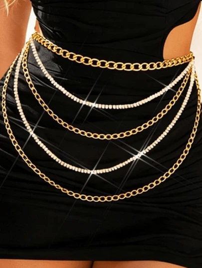 Yanxyad 1 Paquete Cadena de Cinturón con Rhinestones Dorados Brillantes Cadenas de Cintura de Moda Joyería de Cadena Corporal para Mujeres