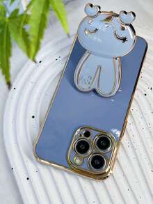 Bunnies New Electroplated Long Ear Rabbit Phone Case, Electroplated Anti-Drop Phone Case + Electroplated Hidden Stand + Full Phone Case Set, Compatible With IPhone 11/12/13/14/16 Pro Max, S22/23/24+, 13C/Note 14 Pro Plus - Blue - View 7