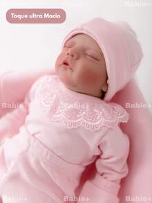 4-Piece Baby Girl Newborn Outfit Set, 100% Hypoallergenic Cotton Suedine With Lace, Pink, Bodysuit, Footed Pants, Hat, Gloves. - Hồng - Xem 4