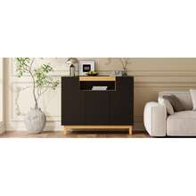 Three-Door Dining Room Cabinet For The Living Room And Dining Room, Multifunctional Storage Furniture. - Black - View 9