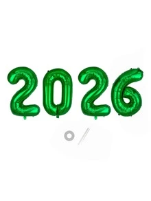 4个/套 32英寸“2026”数字字母铝箔气球，颜色包括金色、黑色、海军蓝、红色、粉色、绿色、银色、玫瑰金、紫色，适用于2026毕业派对、周年庆典、新年气球、毕业装饰 - 查看 11
