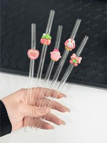 Pink Cartoon Cute Rabbit Series Glass Straws, Transparent Smoothie, Bubble Tea, Juice, Milk, Cocktail, Cold Drink Straws With Rabbit, Bow, Chick, Heart, House Shapes, Reusable Glass Straws For Milkshake, Milk, Tea, Juice, Cocktail, Cold Drinks, Gifts For Girlfriend, Dessert Shop, Soft Drink Bar, Office, Bar, Restaurant - View 7