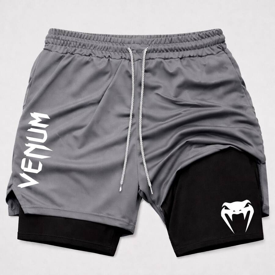 Men's 2-In-1 Compression Shorts For Gym, Fitness, And Martial Arts Training. Suitable For Workouts And Training. - Grey - View 1