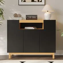 Three-Door Dining Room Cabinet For The Living Room And Dining Room, Multifunctional Storage Furniture. - Black - View 1