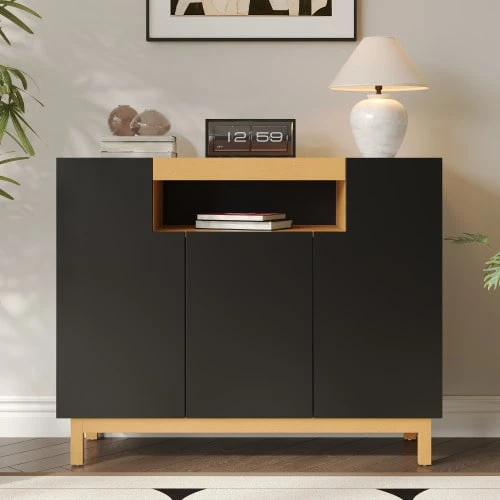 Three-Door Dining Room Cabinet For The Living Room And Dining Room, Multifunctional Storage Furniture. - Black - View 1