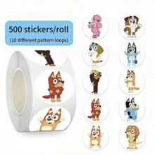 Bluey 500pcs Brui Cartoon Stickers - 10 Cute Designs, Thick & Durable, Suitable For Laptops, Luggage, Notebooks, Great For School, Travel, DIY, Fun Cartoon Sticker Set, Ideal For Kids Projects And Party Favors - Multicolor - View 6