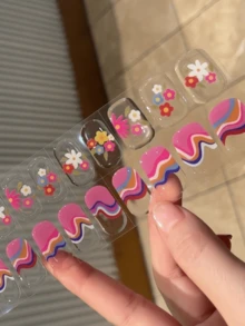 20pcs Transparent Base Nail Stickers, Require UV Lamp Curing, Salon-Grade Quality , Cross-Border Wholesale Same Style Red Book-Themed Nail Stickers Suitable For Fingertips - Multicolor - View 5