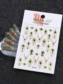 1 Peça Adesivos de Unha Cetro Barroco Vintage Vermelho/Verde, Decalques de Unha com Colar de Coroa de Pedras Preciosas Luxuoso, Adesivo de Manicure Elegante Autoadesivo - Multicolorido - Visão 12