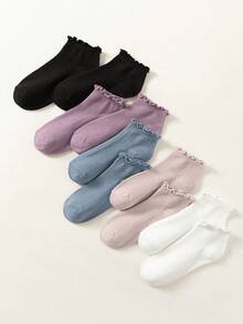 1 Pair/10 Pairs Random Purple Ruffle Edge Minimalist Versatile Breathable Non-Slip Fashion Women Short Socks, Spring/Summer - Multicolor - View 3