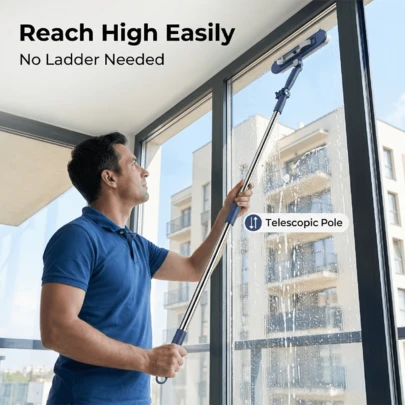 1 Stück 3-in-1 Fensterreinigungswerkzeug, 360° drehbarer multifunktionaler Abzieher für hochgelegene Fenster, beidseitiger Haushalts-Fensterreiniger, Glasreinigungswerkzeug, keine Wasserflecken. Bodenschrubber, Autoscheibe, Reinigungsbedarf, Reinigungswerkzeuge. Geeignet für Boden, Glas, Marmor, Wand, Spiegelreinigung. Urlaubsgeschenk.