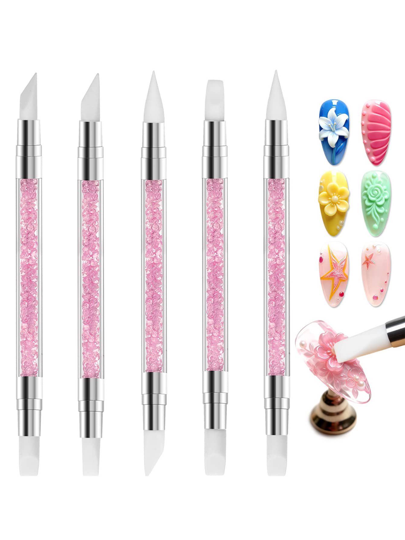 5支装硅胶笔，适用于树脂美甲，硅胶笔，凝胶雕刻工具，硅胶笔，凝胶指甲油美甲笔，用于抛光雕刻，家庭沙龙树脂雕刻绘图 - 彩色 - 查看 1