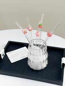 Pink Cartoon Cute Rabbit Series Glass Straws, Transparent Smoothie, Bubble Tea, Juice, Milk, Cocktail, Cold Drink Straws With Rabbit, Bow, Chick, Heart, House Shapes, Reusable Glass Straws For Milkshake, Milk, Tea, Juice, Cocktail, Cold Drinks, Gifts For Girlfriend, Dessert Shop, Soft Drink Bar, Office, Bar, Restaurant - View 1