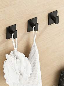 4pcs Space Aluminum Adhesive Hooks, Heavy Duty No Drill, Organize Entryway Keys/Bathroom Towels/Kitchen Utensils - Black - View 2