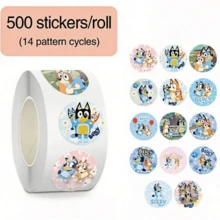 Bluey 500pcs Brui Cartoon Stickers - 10 Cute Designs, Thick & Durable, Suitable For Laptops, Luggage, Notebooks, Great For School, Travel, DIY, Fun Cartoon Sticker Set, Ideal For Kids Projects And Party Favors - Multicolor - View 1