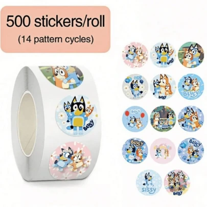 Bluey 500pcs Brui Cartoon Stickers - 10 Cute Designs, Thick & Durable, Suitable For Laptops, Luggage, Notebooks, Great For School, Travel, DIY, Fun Cartoon Sticker Set, Ideal For Kids Projects And Party Favors