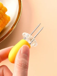 2/4件装不锈钢玉米叉 - 耐热黄色玉米棒叉，易握双齿玉米签，适用于烧烤、露营、野餐、户外聚餐、厨房准备、家庭晚餐、餐厅用餐、洗碗机清洗等场合。 - 黃色 - 查看 3