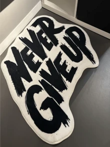 1pc "Never Give Up" Letter Carpet, Soft Faux Wool Rug, Room Decor, Anti-Slip Durable, Sound Insulation, Skin-Friendly, Easy To Clean, Indoor Doormat, Living Room Carpet, Bedroom Rug, Bathroom Mat, Washable Carpet, Home Decor, Floor Decoration, Floor Protection - Black and White - View 3