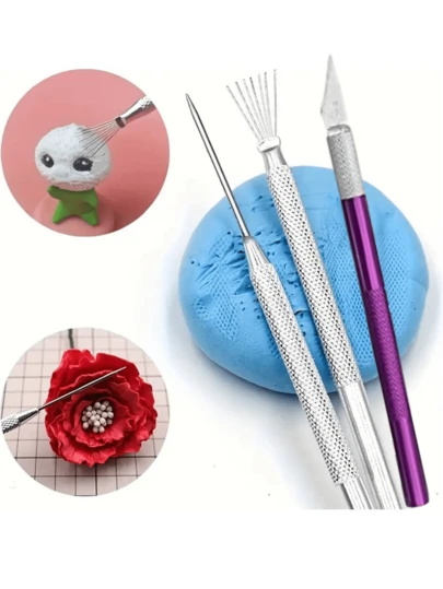 3/6/9/10pcs Feather Texture Ceramic Tools, Polymer Clay Sculpting & Multi-Function Dotting Nail Art Brushes, DIY Ceramic Painting Brushes, Nail Design, Cake Decorating