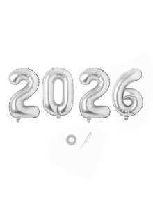 4个/套 32英寸“2026”数字字母铝箔气球，颜色包括金色、黑色、海军蓝、红色、粉色、绿色、银色、玫瑰金、紫色，适用于2026毕业派对、周年庆典、新年气球、毕业装饰 - 查看 15