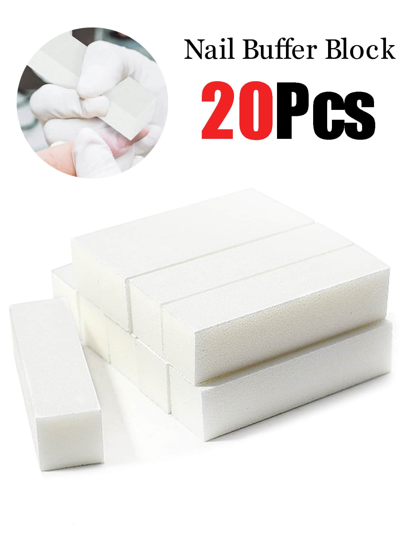 20pcs Nail Buffing Blocks, Medium/Fine Grit 100/180 Grit Polishing Blocks, Suitable For Acrylic Nails, Gel Nail Polish Nails, 3-In-1 Professional Pedicure Manicure Polishing Set, Nail Art Supplies, Nail Tools, Nail Art Tools, Back To School Season, Manicure, Nail Tools - White - View 1