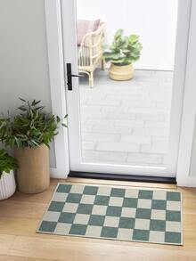 1pc Modern Minimalist Luxury INS Style Rug/Carpet/Area Rug/Doormat/Runner - White & Green Checkered Pattern - Large Size Carpet For Bathroom, Kitchen, Entryway, Hallway, Bedside, Living Room, Bedroom, Washable All Season Home Decor - Multicolor - View 8