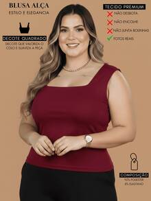 Women's Plus Size Tank Top With Square Neckline, Lined, Elegant - 紅木色 - 查看 4