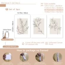 Bộ 3 tranh trang trí cây xanh phong cách tối giản hiện đại, tranh nghệ thuật hoa lá phong cách Boho, tranh nghệ thuật đường nét tối giản, có khung hoặc không khung, phù hợp cho nhà ở, căn hộ, khách sạn, phòng khách, phòng ngủ, phòng tắm và văn phòng. - A - Xem 15