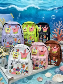 SpongeBob SquarePants 1 pieza Mochila casual de gran capacidad con estampado de Bob Esponja, mochila de dibujos animados linda adecuada para la escuela, viajes, regalo de cumpleaños u ocasiones festivas - Talla única - Ver 8