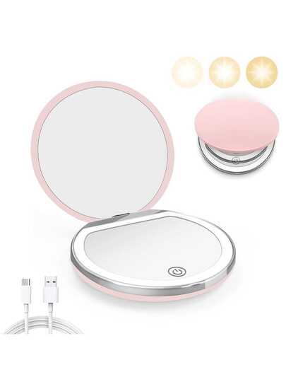LED Makeup Mirror, Lighted Makeup Mirror, Portable Mini Makeup Mirror, USB Rechargeable LED Lighting Travel Compact Makeup Mirror, Pocket Mirror With Light, Dimmable 3-Color Lighting Modes (White, Natural, Warm), Touch Screen Brightness Adjustment, Multifunctional Vanity Mirror For Dorm, Travel, Makeup, Office, Bedroom, Best Gift For Women On Valentine's Day/Mother's Day