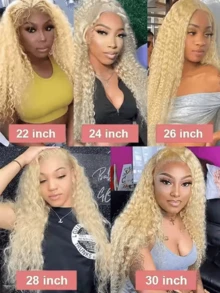 Uveous 13x4 Human Hair Wig Glueless Wig P4/27 Highlight Long Deep Wave Wig Long Curly Wavy Wig 200% Density Natural Hairline With Pre Plucked Baby Hair Headband Wig - S613 - Xem 4