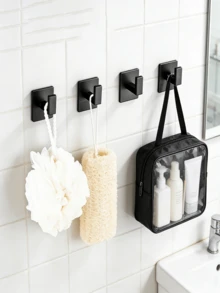 4pcs Space Aluminum Adhesive Hooks, Heavy Duty No Drill, Organize Entryway Keys/Bathroom Towels/Kitchen Utensils - Black - View 6