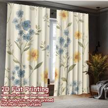 2PCS Flower Garden Curtains, Modern Printed Curtain Rod Pocket Design, Privacy Protection, Durable 100% Polyester Fabric, Suitable For Gifts In Bedrooms, Living Rooms, And Offices - All Season Universal, Unlined, 2D Flat - Multicolor - View 2