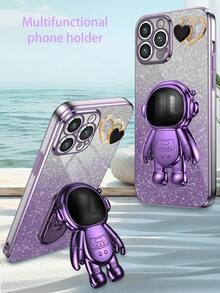 New Electroplated Glitter Transparent Shell Hidden Bracket Astronaut Phone Case, Electroplated Anti-Drop Phone Case Suitable For Zero 30/Pop/Camon/Smart Series, Apple 11/12/13/14/15 Pro Max, S22/23/24+ A04/A05/A14/A15/A24/A25/A34/A54S, 13C+, Moto G, Note 13C/12/11 Pro, Enjoy 20/30/40/50/60/70, HONOR 90/80/70/60/50, X9/X8/X7/X6/X5AB - Purple - View 1