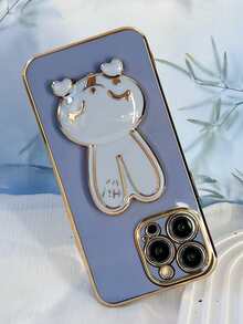 Bunnies New Electroplated Long Ear Rabbit Phone Case, Electroplated Anti-Drop Phone Case + Electroplated Hidden Stand + Full Phone Case Set, Compatible With IPhone 11/12/13/14/16 Pro Max, S22/23/24+, 13C/Note 14 Pro Plus - Blue - View 3