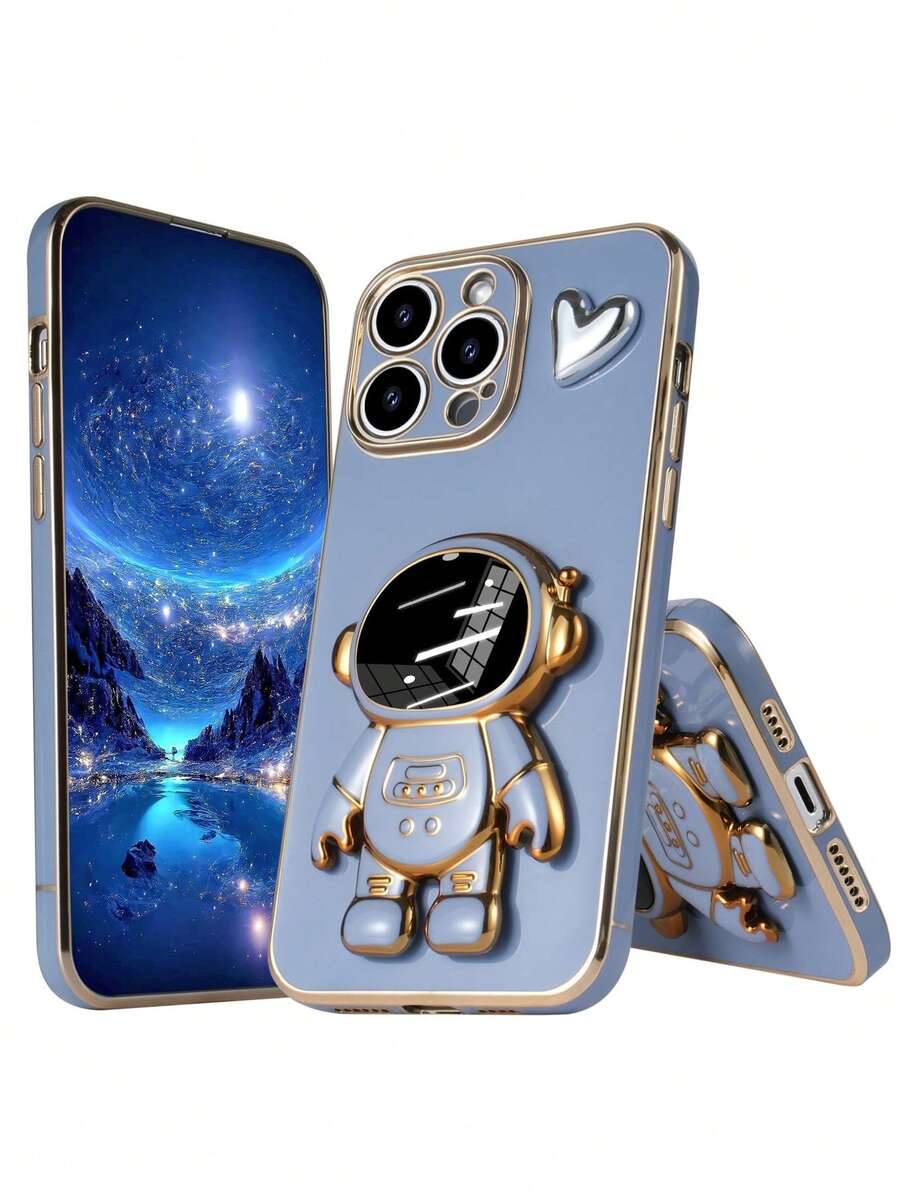 Astronaut Series Electroplated Anti-Drop Phone Case + Electroplated Hidden Stand + Full Phone Case Set, Compatible With IPhone 17/16/15/11/12/13/14/16 Pro Max/17 Pro Max, S26U/S26/S22/23/24+, 13C/Note 14 Pro Plus - Blue - View 1