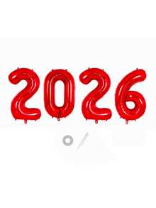 4个/套 32英寸“2026”数字字母铝箔气球，颜色包括金色、黑色、海军蓝、红色、粉色、绿色、银色、玫瑰金、紫色，适用于2026毕业派对、周年庆典、新年气球、毕业装饰 - 查看 10