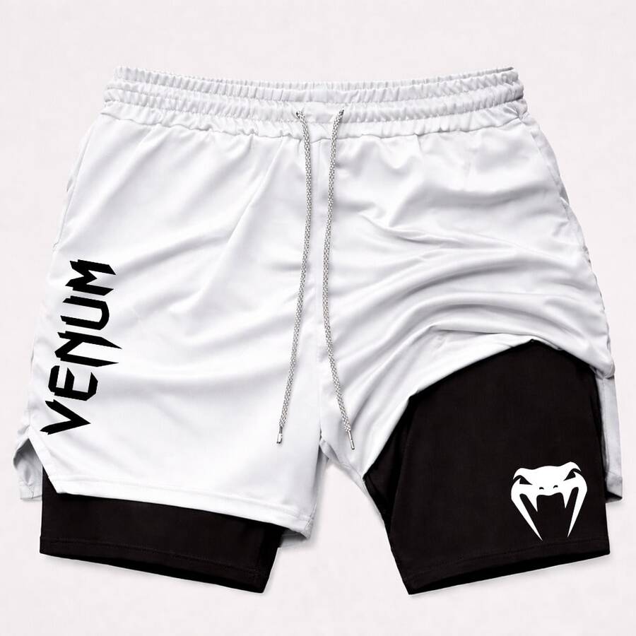 Men's 2-In-1 Compression Shorts For Gym, Fitness, And Martial Arts Training. Suitable For Workouts And Training. - trắng - Xem 1