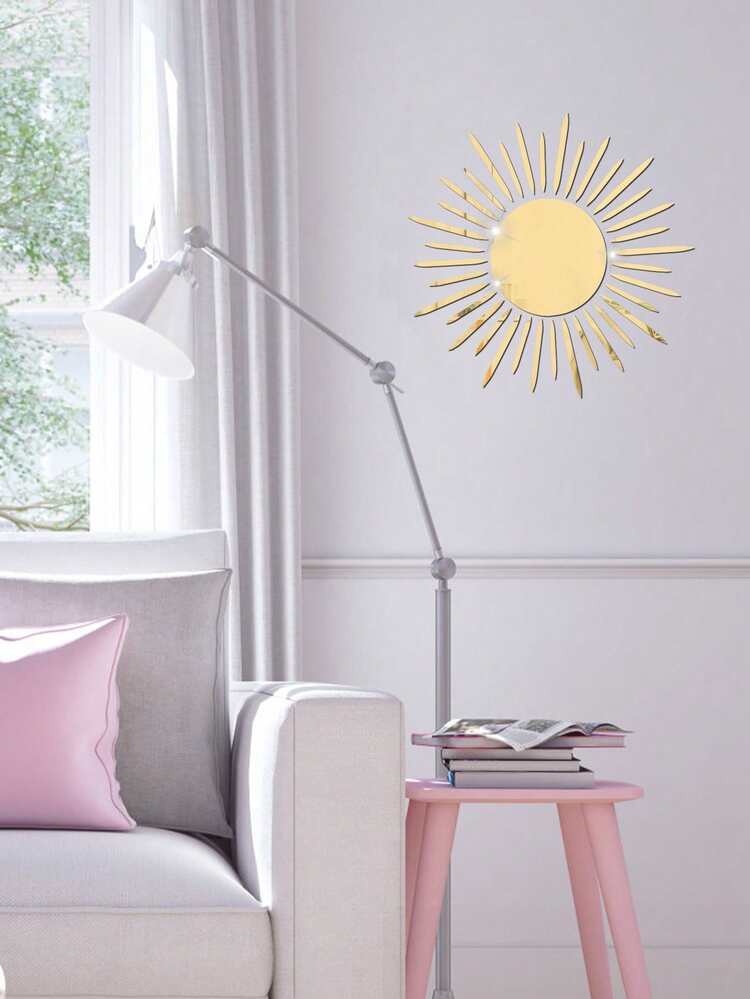 1set Exquisite Bright Mirror Wall Sticker, Creative 3D Sun Shaped Surface Wall Sticker Best Gifts Festival Decoration Birthday Graduation E-I-D - Gold - View 7